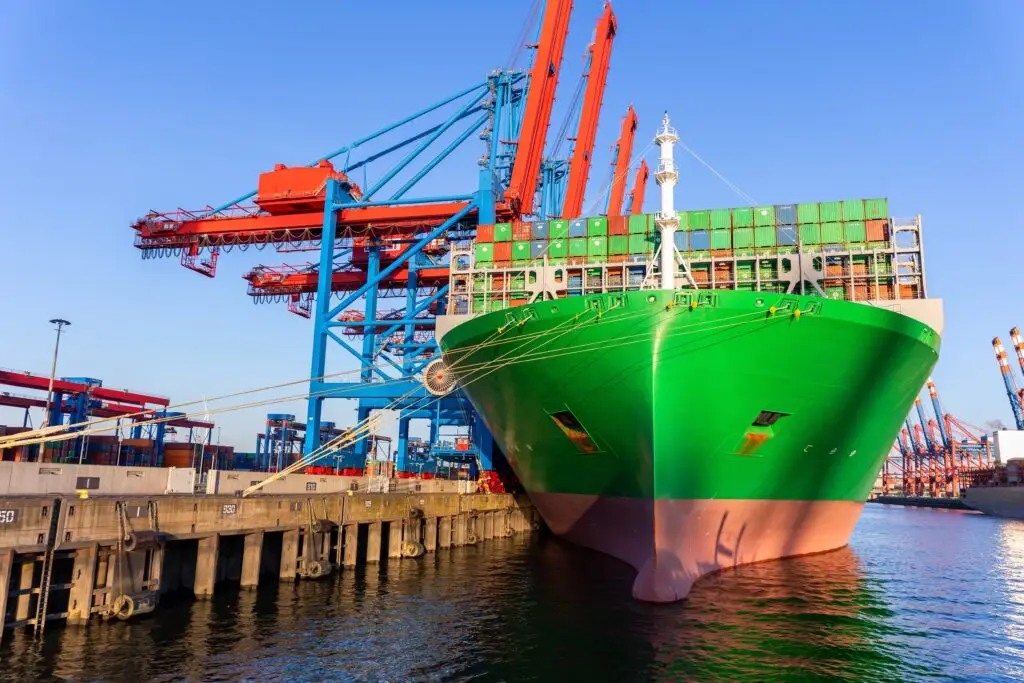 Air freight services UK – container ship docked for cargo loading at UK port